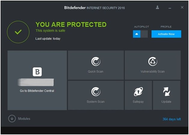bitdefender internet security 2016 main window