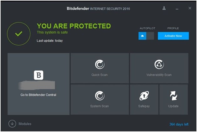 bitdefender internet security 2016 home screen